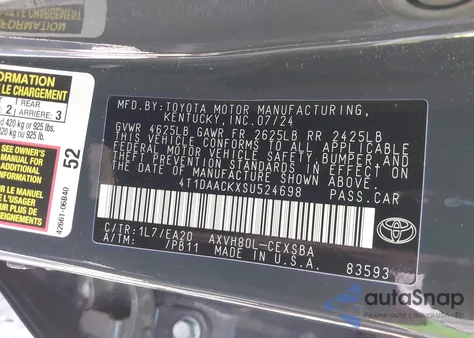 2025 Toyota Camry Se z USA, uszkodzony, nr VIN 4T1DAACKXSU524698